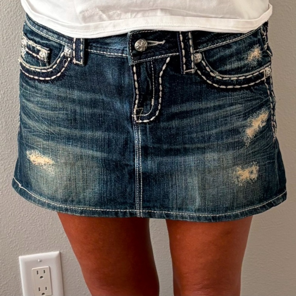 Miss Me Distressed Denim Mini Skirt